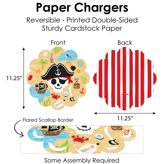 Big Dot of Happiness Pirate Ship Adventures - Skull Birthday Party Paper Charger and Table Decorations - Chargerific Kit - Place Setting for 8 {6}