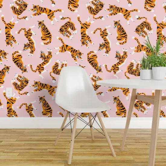 Pre-Pasted Wallpaper 2FT Wide Whimsical Tiger Safari Animal Tropical Jungle Exotic Zoo Custom Pre-pasted Wallpaper by Spoonflower {1}
