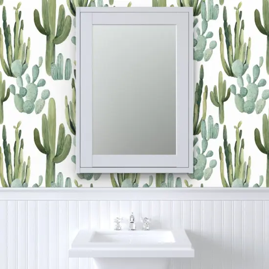 Pre-Pasted Wallpaper 2FT Wide Desert Cactus Greenery Cacti Watercolor Southwestern Boho Nursery Succulents Kid Decor Custom Pre-pasted Wallpaper by Spoonflower {6}