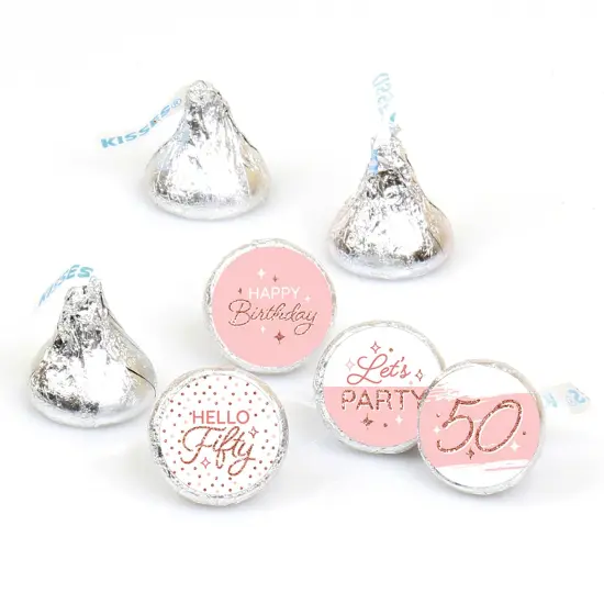 Big Dot of Happiness 50th Pink Rose Gold Birthday - Happy Birthday Party Round Candy Sticker Favors - Labels Fits Chocolate Candy (1 sheet of 108) {1}