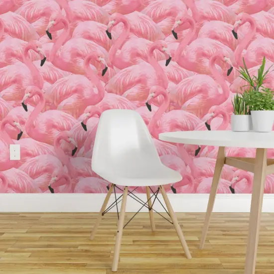 Peel & Stick Wallpaper 2FT Wide Pink Flamingo Tropical Bird Coral Island Summer Custom Removable Wallpaper by Spoonflower {1}