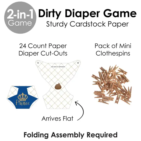 Big Dot of Happiness Royal Prince Charming - Baby Shower Conversation Starter - 2-in-1 Dirty Diaper Game - Set of 24 {6}