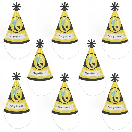 Big Dot of Happiness Honey Bee - Cone Happy Birthday Party Hats for Kids and Adults - Set of 8 (Standard Size) {7}