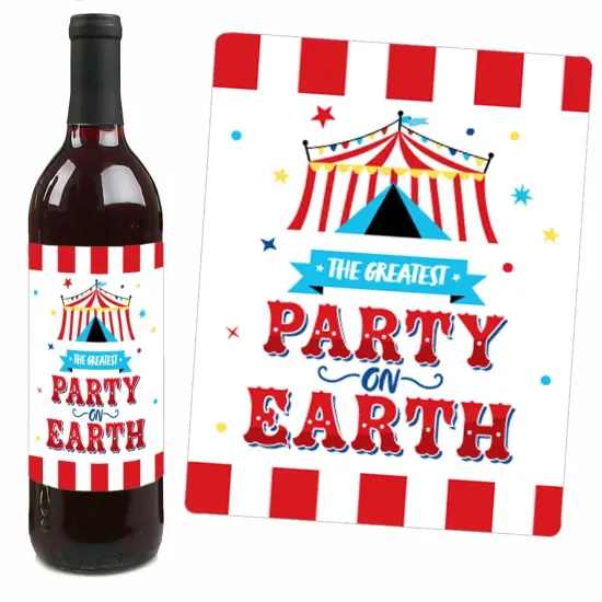 Big Dot of Happiness Carnival - Step Right Up Circus - Carnival Themed Party Decorations for Women and Men - Wine Bottle Label Stickers - Set of 4 {4}