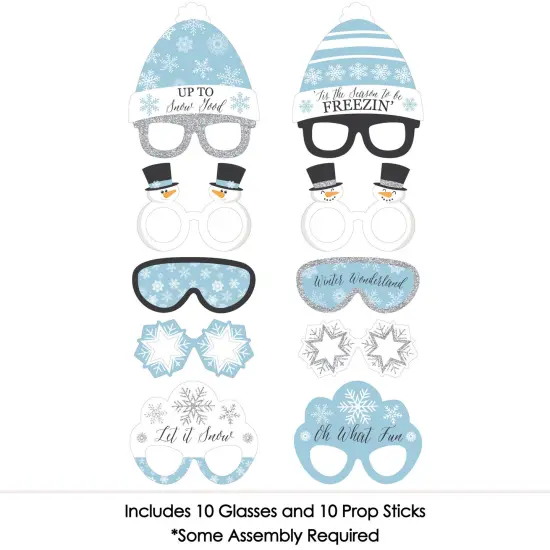 Big Dot of Happiness Winter Wonderland Glasses and Headpieces - Paper Cardstock Snowflake Holiday Party & Winter Wedding Photo Booth Props Kit - 10 Ct {4}