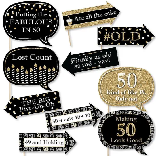 Big Dot of Happiness Funny Adult 50th Birthday - Gold - Birthday Party Photo Booth Props Kit - 10 Piece {1}