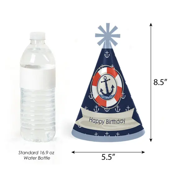 Big Dot of Happiness Ahoy - Nautical - Cone Happy Birthday Party Hats for Kids and Adults - Set of 8 (Standard Size) {4}
