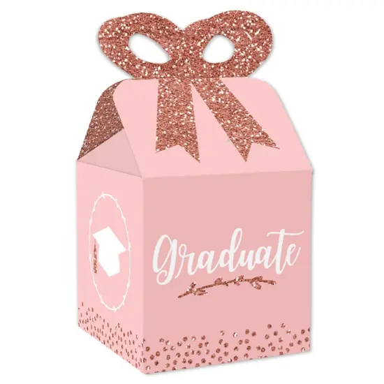 Big Dot of Happiness Rose Gold Grad - Square Favor Gift Boxes -Graduation Party Bow Boxes - Set of 12 {1}