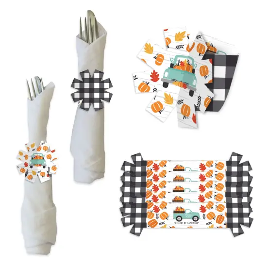 Big Dot of Happiness Happy Fall Truck - Harvest Pumpkin Party Paper Napkin Holder - Napkin Rings - Set of 24 {1}