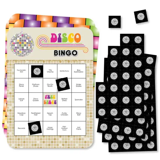 Big Dot of Happiness 70's Disco - Bar Bingo Cards and Markers - 1970s Disco Fever Party Bingo Game - Set of 18 {1}