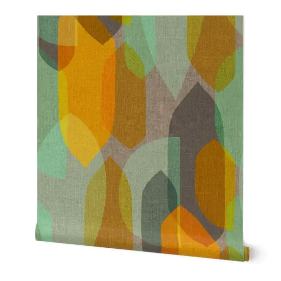 Peel & Stick Wallpaper 2FT Wide Mid Century Modern Retro 1950S Linen Look Earth Tones Abstract 1960S Vintage Inspired Custom Removable Wallpaper by Spoonflower {7}