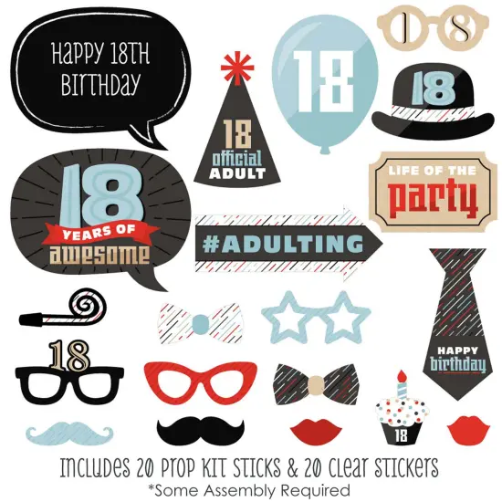 Big Dot of Happiness Boy 18th Birthday - Eighteenth Birthday Party Photo Booth Props Kit - 20 Count {3}