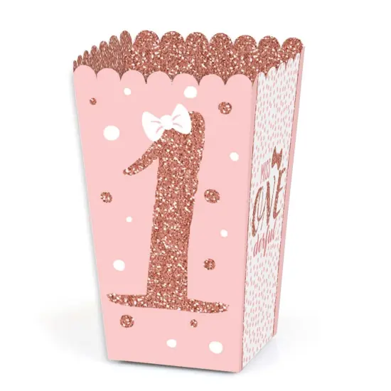 Big Dot of Happiness 1st Birthday Little Miss Onederful - Girl First Birthday Party Favor Popcorn Treat Boxes - Set of 12 {1}