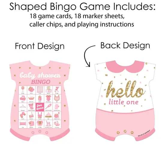 Big Dot of Happiness Hello Little One - Pink and Gold - Picture Bingo Cards and Markers - Girl Baby Shower Shaped Bingo Game - Set of 18 {4}