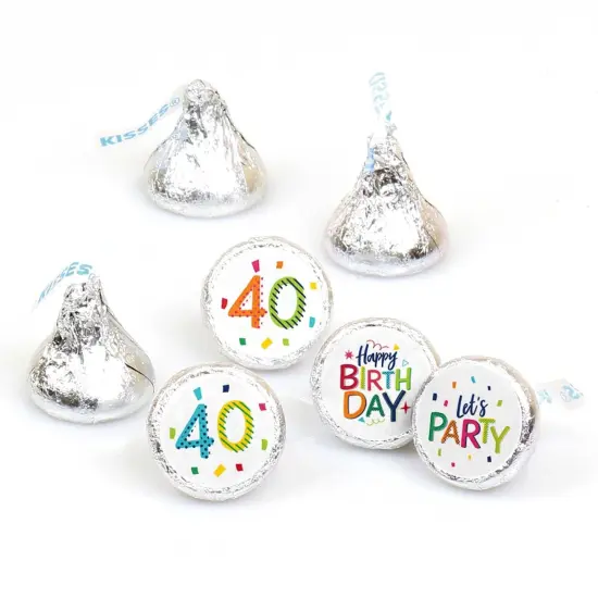 Big Dot of Happiness 40th Birthday - Cheerful Happy Birthday - Fortieth Round Candy Sticker Favors - Labels Fits Chocolate Candy (1 sheet of 108) {1}