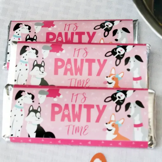 Big Dot of Happiness Pawty Like a Puppy Girl - Candy Bar Wrapper Pink Dog Baby Shower or Birthday Party Favors - Set of 24 {4}