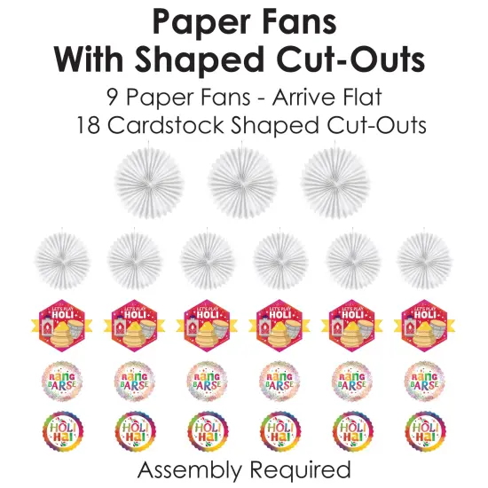 Big Dot of Happiness Holi Hai - Hanging Festival of Colors Party Tissue Decoration Kit - Paper Fans - Set of 9 {6}