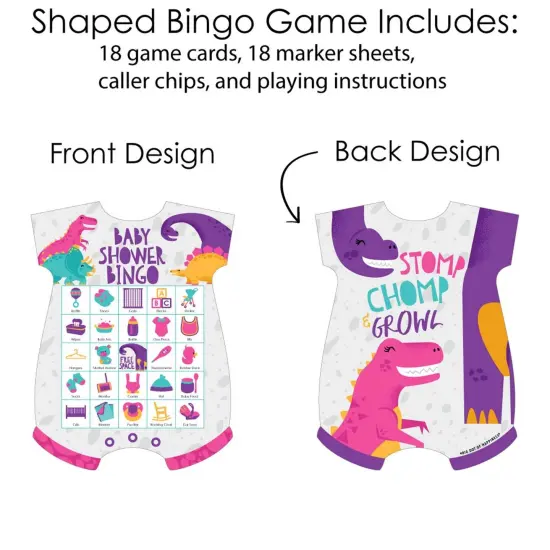 Big Dot of Happiness Roar Dinosaur Girl - Picture Bingo Cards and Markers - Dino Mite Trex Baby Shower Shaped Bingo Game - Set of 18 {4}