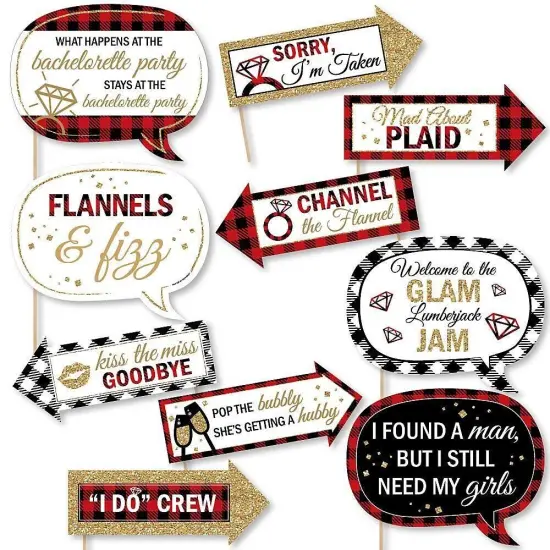 Big Dot of Happiness Funny Flannel Fling Before the Ring - Buffalo Plaid Bachelorette Party Photo Booth Props Kit - 10 Piece {1}