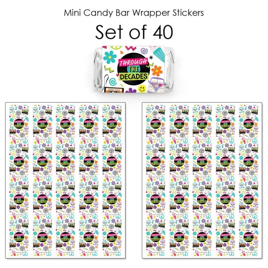 Big Dot of Happiness Through the Decades - Mini Candy Bar Wrapper Stickers - 50s, 60s, 70s, 80s, and 90s Party Small Favors - 40 Count {4}