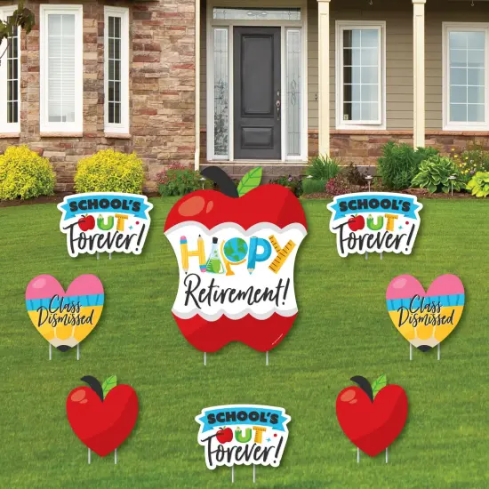 Big Dot of Happiness Teacher Retirement - Yard Sign and Outdoor Lawn Decorations - Happy Retirement Party Yard Signs - Set of 8 {1}