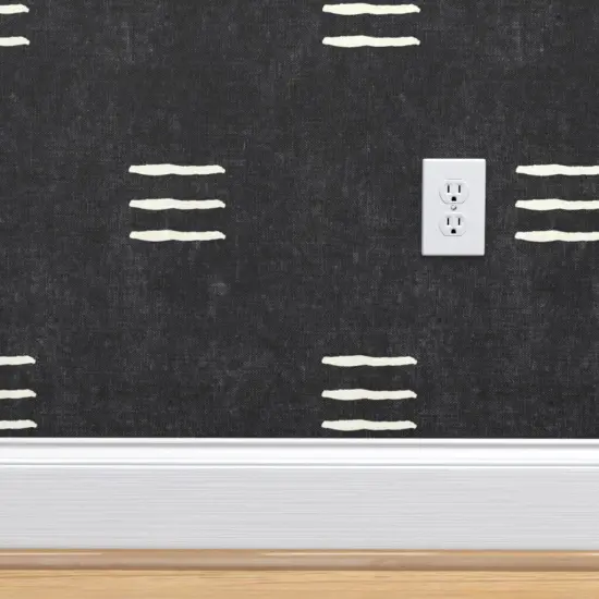 Pre-Pasted Wallpaper 2FT Wide Mudcloth Black White Dark Modern Boho Trendy Tribal Stripes Farmhouse Bohemian Custom Pre-pasted Wallpaper by Spoonflower {4}