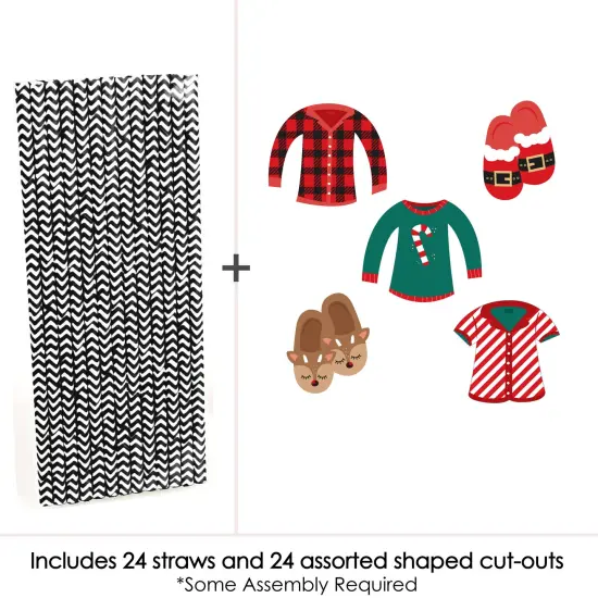 Big Dot of Happiness Christmas Pajamas - Paper Straw Decor - Holiday Plaid PJ Party Striped Decorative Straws - Set of 24 {4}