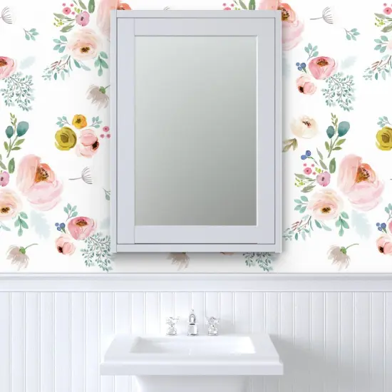 Peel & Stick Wallpaper 2FT Wide Love Space Florals Floral Watercolor Roses Garden Botanical Girl Pastel Colors Flowers Spring Boho Custom Removable Wallpaper by Spoonflower {6}