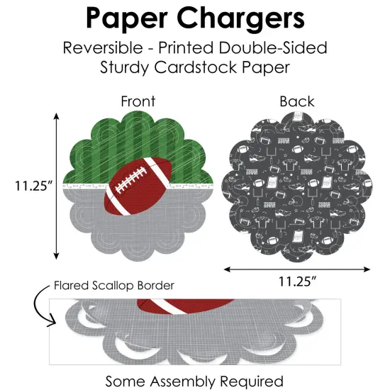 Big Dot of Happiness End Zone - Football - Baby Shower or Birthday Party Paper Charger and Table Decorations - Chargerific Kit - Place Setting for 8 {4}