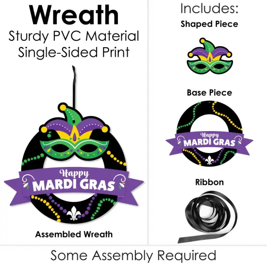 Big Dot of Happiness Colorful Mardi Gras Mask - Outdoor Masquerade Party Decor - Front Door Wreath {6}