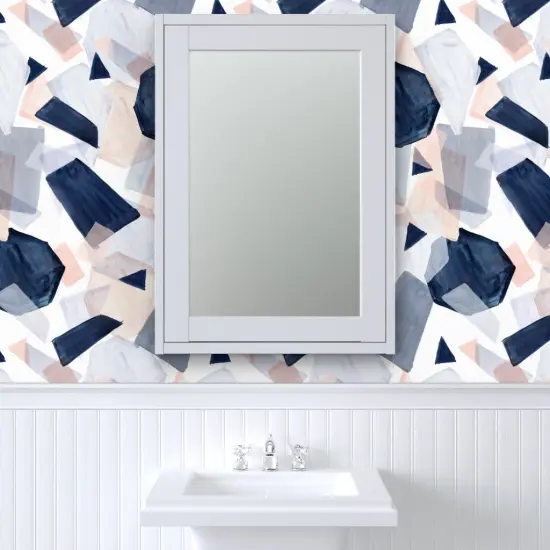 Pre-Pasted Wallpaper 2FT Wide Geo Shapes Navy Blush Watercolor Soft Mod Geometric Abstract Boho Pastel Custom Pre-pasted Wallpaper by Spoonflower {6}
