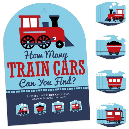 Big Dot of Happiness Railroad Party Crossing - Steam Train Birthday Party or Baby Shower Scavenger Hunt 1 Stand and 48 Game Pieces Hide and Find Game {1}