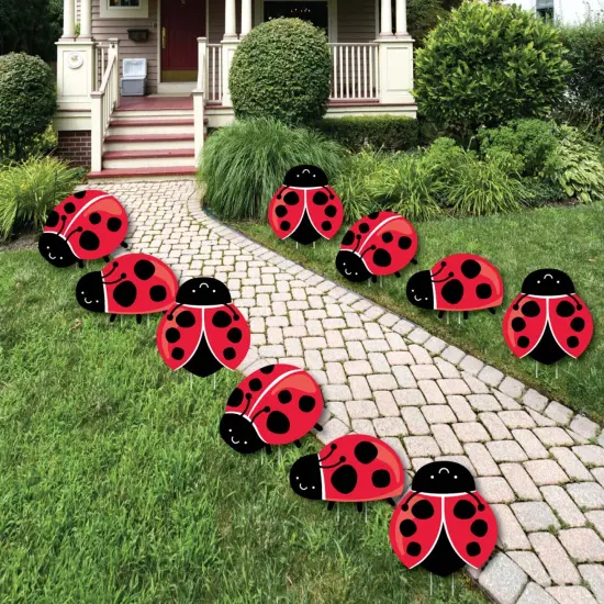 Big Dot of Happiness Happy Little Ladybug - Lawn Decorations - Outdoor Baby Shower or Birthday Party Yard Decorations - 10 Piece {1}