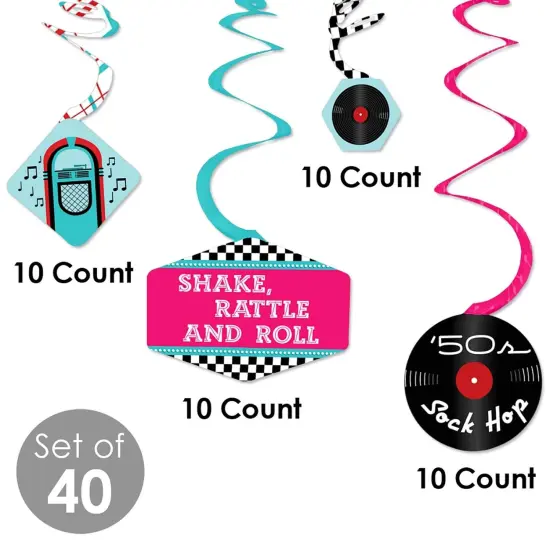 Big Dot of Happiness 50's Sock Hop - 1950s Rock N Roll Party Hanging Decor - Party Decoration Swirls - Set of 40 {6}