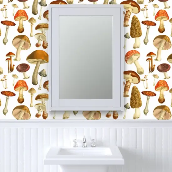 Pre-Pasted Wallpaper 2FT Wide Vintage Botanical Botanicals Mushrooms Illustration Nature Art Natural Science Custom Pre-pasted Wallpaper by Spoonflower {6}
