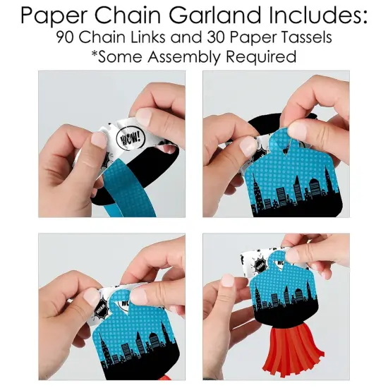 Big Dot of Happiness Bam Superhero - 90 Chain Links and 30 Paper Tassels Decoration Kit - Baby Shower or Birthday Party Paper Chains Garland - 21 feet {6}