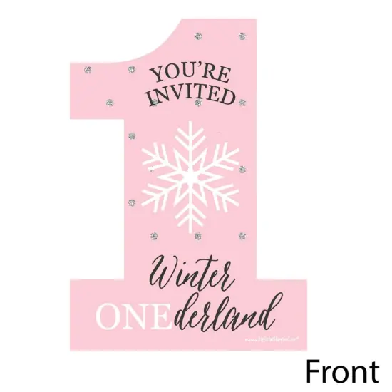 Big Dot of Happiness Pink Onederland - Shaped Fill-in Invitations - Snowflake Winter Wonderland Birthday Party Invite Cards with Envelopes - Set of 12 {3}