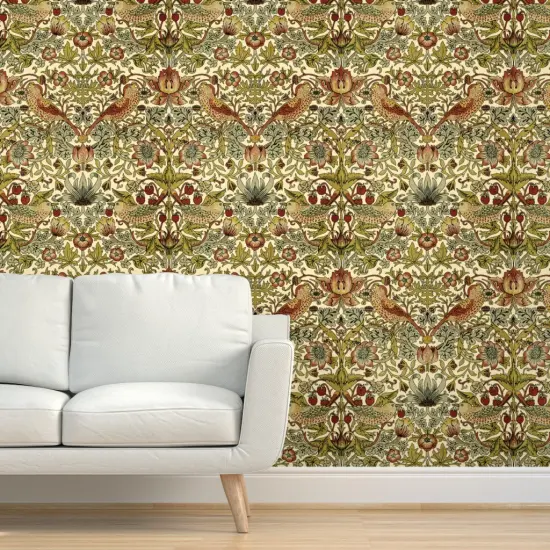 Peel & Stick Wallpaper 2FT Wide Victorian Edwardian Vines Birds Damask Vintage Custom Removable Wallpaper by Spoonflower {5}