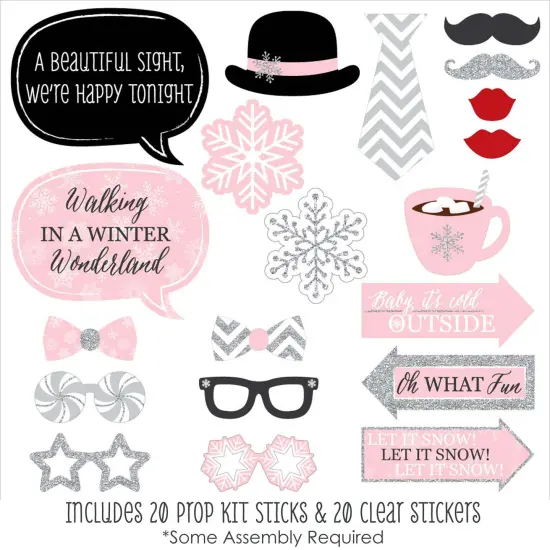 Big Dot of Happiness Pink Winter Wonderland - Holiday Snowflake Birthday Party or Baby Shower Photo Booth Props Kit - 20 Count {3}