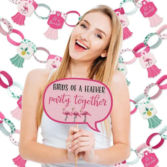 Big Dot of Happiness Pink Flamingo - Party Like a Pineapple - Banner and Photo Booth Decor - Tropical Summer Party Supplies Kit - Doterrific Bundle {3}
