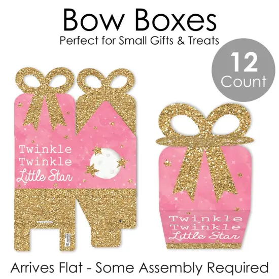 Big Dot of Happiness Pink Twinkle Twinkle Little Star - Square Favor Gift Boxes - Baby Shower or Birthday Party Bow Boxes - Set of 12 {7}