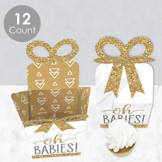Big Dot of Happiness It's Twins - Square Favor Gift Boxes - Gold Twins Baby Shower Bow Boxes - Set of 12 {4}