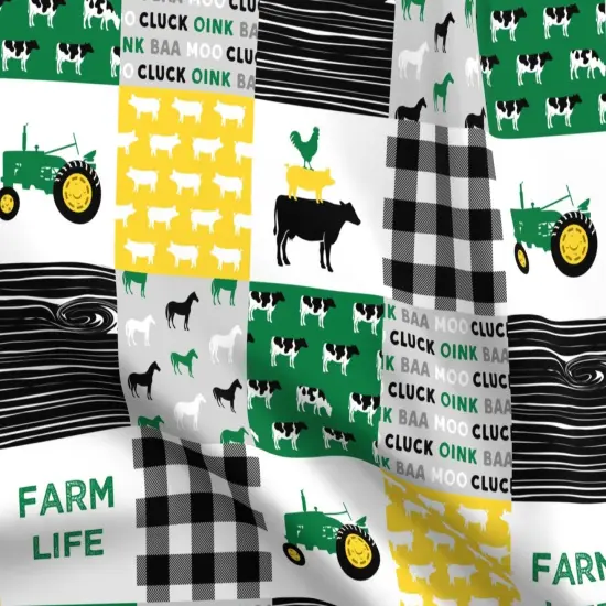 Various Fabrics by the Yard or Fat Quarter Farm Life Wholecloth Green Yellow Black Woodgrain Patchwork Horse Plaid Quilt Themed Cows Horses Custom Printed Fabric by Spoonflower {5}