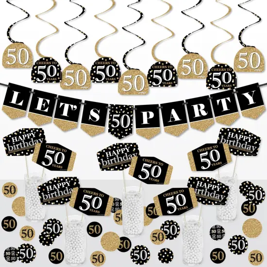 Big Dot of Happiness Adult 50th Birthday - Gold - Birthday Party Supplies Decoration Kit - Decor Galore Party Pack - 51 Pieces {1}