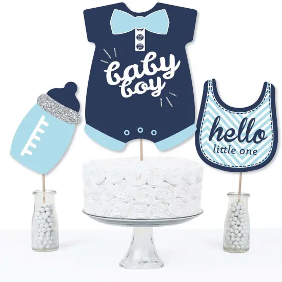 Big Dot of Happiness Hello Little One - Blue and Silver - Boy Baby Shower Party Centerpiece Sticks - Table Toppers - Set of 15 {4}