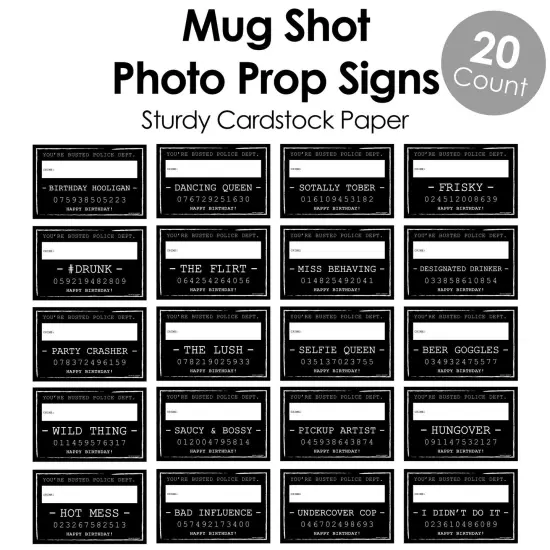 Big Dot of Happiness Birthday Party Mug Shots - Photo Booth Props Party Mugshot Signs - 20 Count {6}