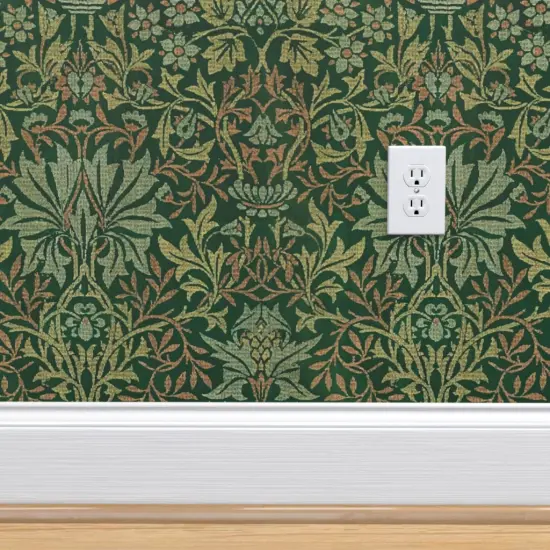 Pre-Pasted Wallpaper 2FT Wide Arts And Crafts Woven Look Vintage Inspired Victorian Floral Morris Custom Pre-pasted Wallpaper by Spoonflower {4}