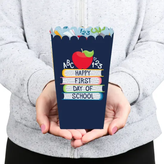 Big Dot of Happiness First Day of School - Back to School Classroom Decorations Favor Popcorn Treat Boxes - Set of 12 {6}