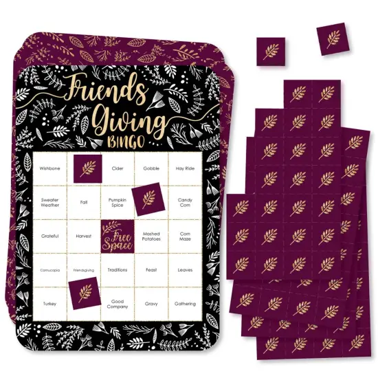 Big Dot of Happiness Elegant Thankful for Friends - Bingo Cards and Markers - Friendsgiving Thanksgiving Party Bingo Game - Set of 18 {1}