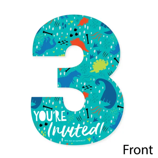Big Dot of Happiness 3rd Birthday Roar Dinosaur - Shaped Fill-In Invites - Three Rex Dino Third Birthday Party Invitation Cards with Envelopes - 12 Ct {4}